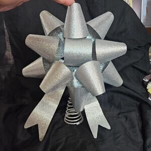 12- inch Silver Glitter Bow Metal Tree Topper